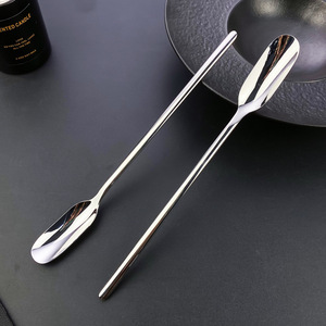 Cuchara de té de acero inoxidable con mango largo, diseño plano minimalista, duradera, para café, té, miel, postres, para agitar y mezclar - Product Image 4