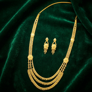 สร้อยคอทองเหลืองชุบทอง 14K 18K 24K แบบขายส่ง ลายดอกไม้ 3 ชั้น แบบกล่อง  สำหรับเจ้าสาว  งานแต่งงาน  แฟชั่นแบบดั้งเดิม - Product Image 4