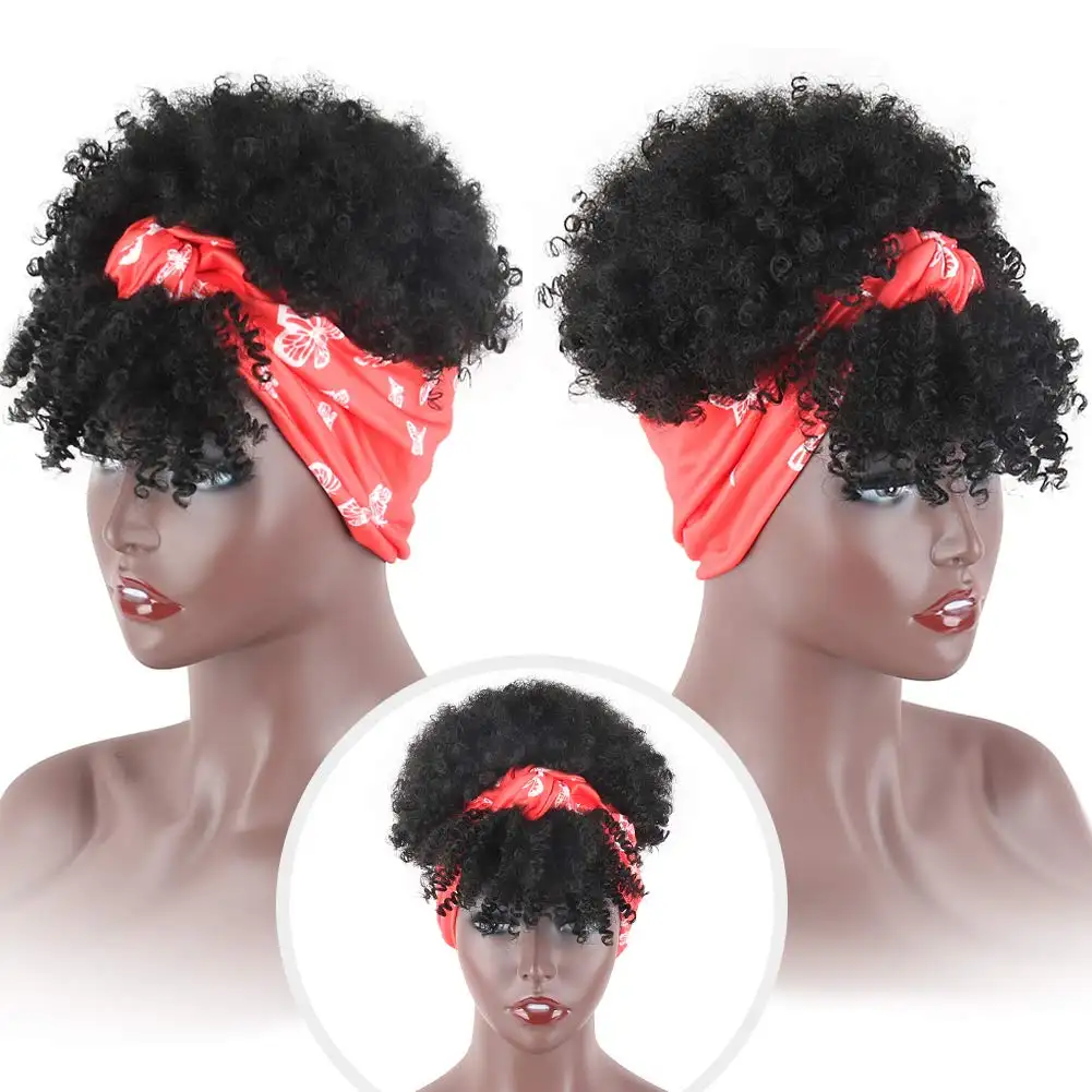 Free Shipping 100% Peruvian/Cambodia Cuticle Aligned Human Hair Afro Kinky Curly Headband Wigs ffor African American Women,