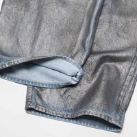 Jeans pour hommes Street Wear personnalisés, avec revêtement en cire métallisée, imprimés, coupe super ample, délavage vieilli et effet ciré