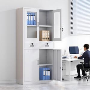 Archivadores de Oficina de Acero de 4 Niveles, Muebles de Oficina para el Hogar, Armario de Acero y Vidrio, Armario de Almacenamiento de Metal Alto con 2 Cajones - Product Image 3