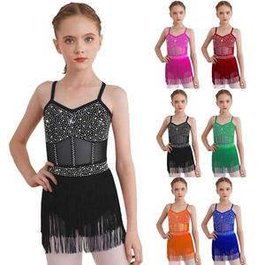 Traje de Danza Latina para Niñas de 6 a 16 Años, Vestido de Leotardo de una Pieza, Ropa de Danza para Competencias, Espectáculos, Baile de Salón y Danza Contemporánea - Product Image 1