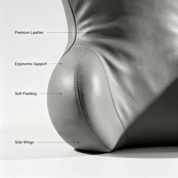 Support lombaire en cuir gris de qualité supérieure, coussin ergonomique à ailes latérales pour siège de voiture et chaise de bureau, soulagement des douleurs lombaires