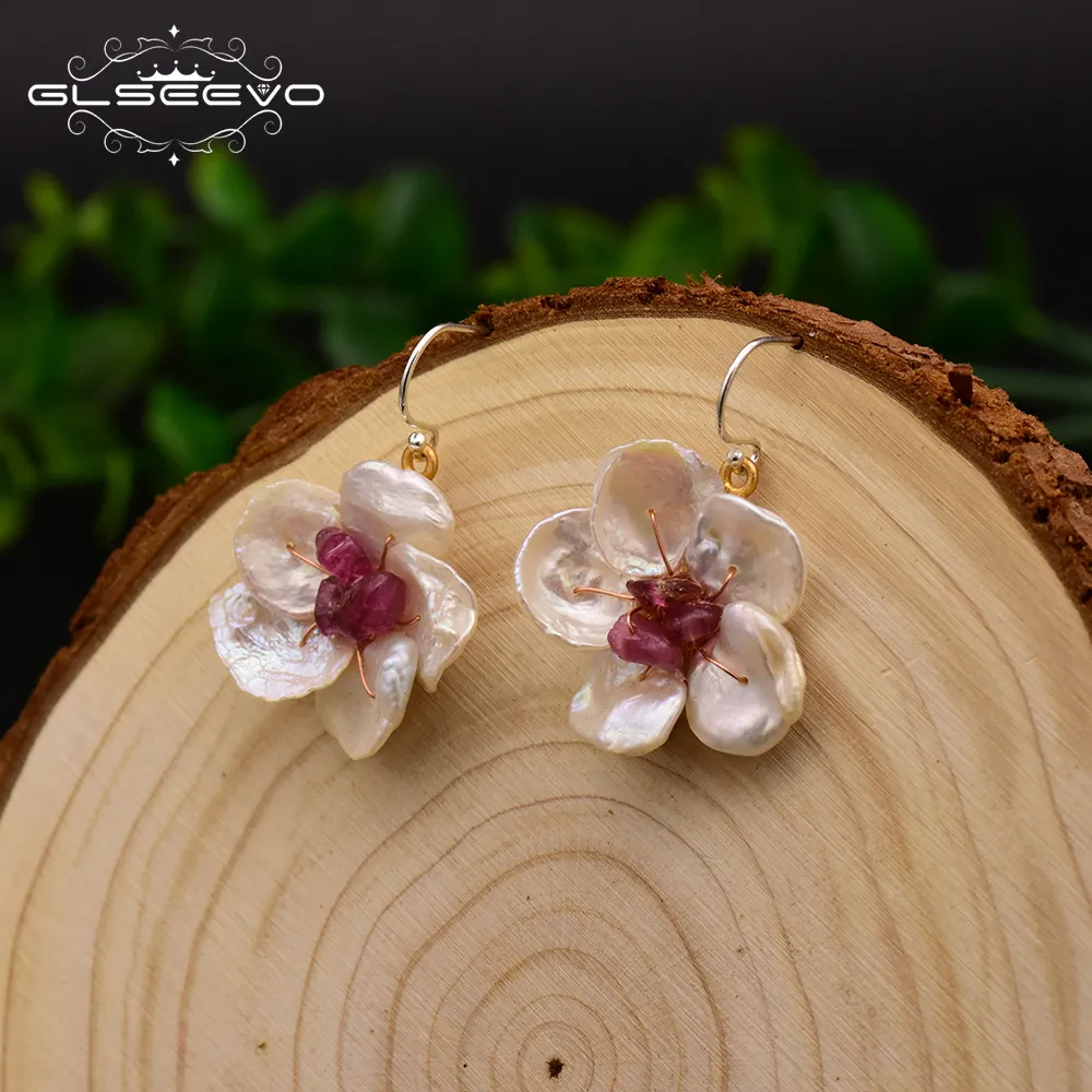Flower Drop Earrings For Women Handmade Natural Fresh Water Pearl Dangle Earring Amethyst Fine Jewelry
