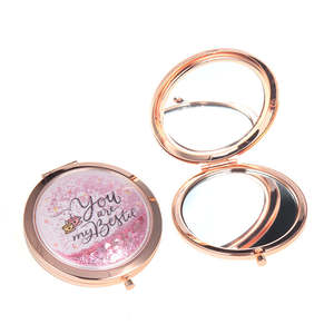Quicksand Glitter Round <b>Compact</b> Mirror 70mm Portable Folding <b>Makeup</b> Mirror With 95 High Reflectivity Cute Pocket Mirror For - Product Image 4