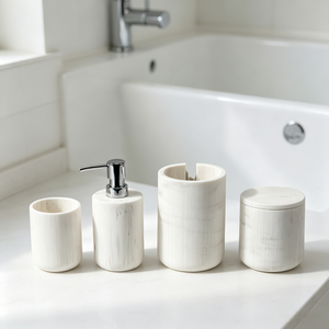Eco-Friendly Marble Look Customized 5-Piece <b>Bathroom</b> Toilet <b>Accessories</b> <b>Set</b> for Countertop Use in Apartment Decor - Product Image 2