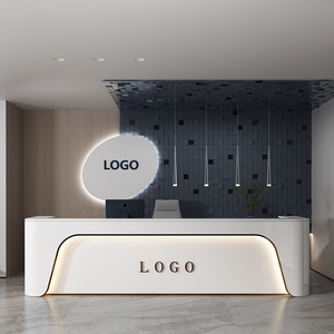 Hai người thợ cắt tóc tiếp nhận bàn vàng trắng ngân hàng phía trước quầy tiếp tân thiết kế cho cửa hàng - Product Image 2