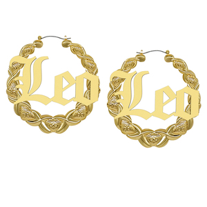 Top vente plaqué or 14k personnalisé nom du zodiaque horoscope xoxo bambou grande taille boucles d'oreilles pour les femmes - Product Image 5