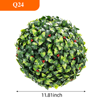Boule de topiaire artificielle en plastique, gazon synthétique, baies rouges, résistante aux UV, écologique, résistante à l'eau, légère, pour Noël et les fêtes
