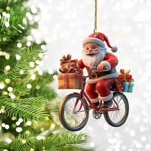 Pendentif <span class=keywords><strong>en</strong></span> acrylique moderne sur <span class=keywords><strong>le</strong></span> thème de Noël, <span class=keywords><strong>Père</strong></span> Noël à vélo, pour décoration intérieure de voiture, pour livrer des cadeaux - Product Image 2