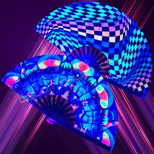 Hot Sale Rave <b>Large</b> Hand <b>Fan</b> Folk Art Style with Portable Bamboo UV Painted Technique - Product Image 5