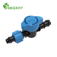 Vanne de goutte-à-goutte en ligne en plastique de haute qualité, bleue, à commande rotative, connecteur à filetage cannelé, pour contrôle de l'eau et irrigation, pression 1-3 bars