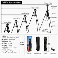 Trépied photo en aluminium de 1,59 m avec support pour téléphone, support portable pour appareil photo reflex numérique et hybride pour diffusion en direct, selfies et enregistrement vidéo