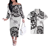 Vente en gros Vêtements d'été polysibal plumeria personnalisés Vêtements décontractés lavables pour couple Robe assortie pour femmes et chemise pour hommes