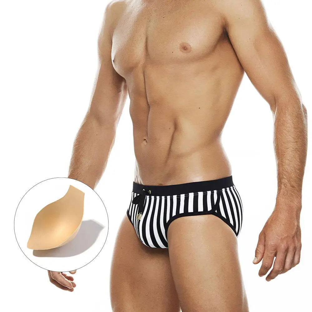 Summer New Sexy Swim Trunks Quick Dry Fashion Black And White Striped Men's Bikini Swimwear