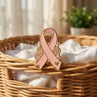 En gros, Pin's en émail personnalisé pour femme, ruban rose, rose en perle, pour la sensibilisation au cancer du sein, en métal, pour la charité