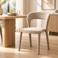 Chaise de salle à manger beige rembourrée avec dossier incurvé, pieds entièrement recouverts de tissu, assise rembourrée pour la maison, le restaurant, vente en gros