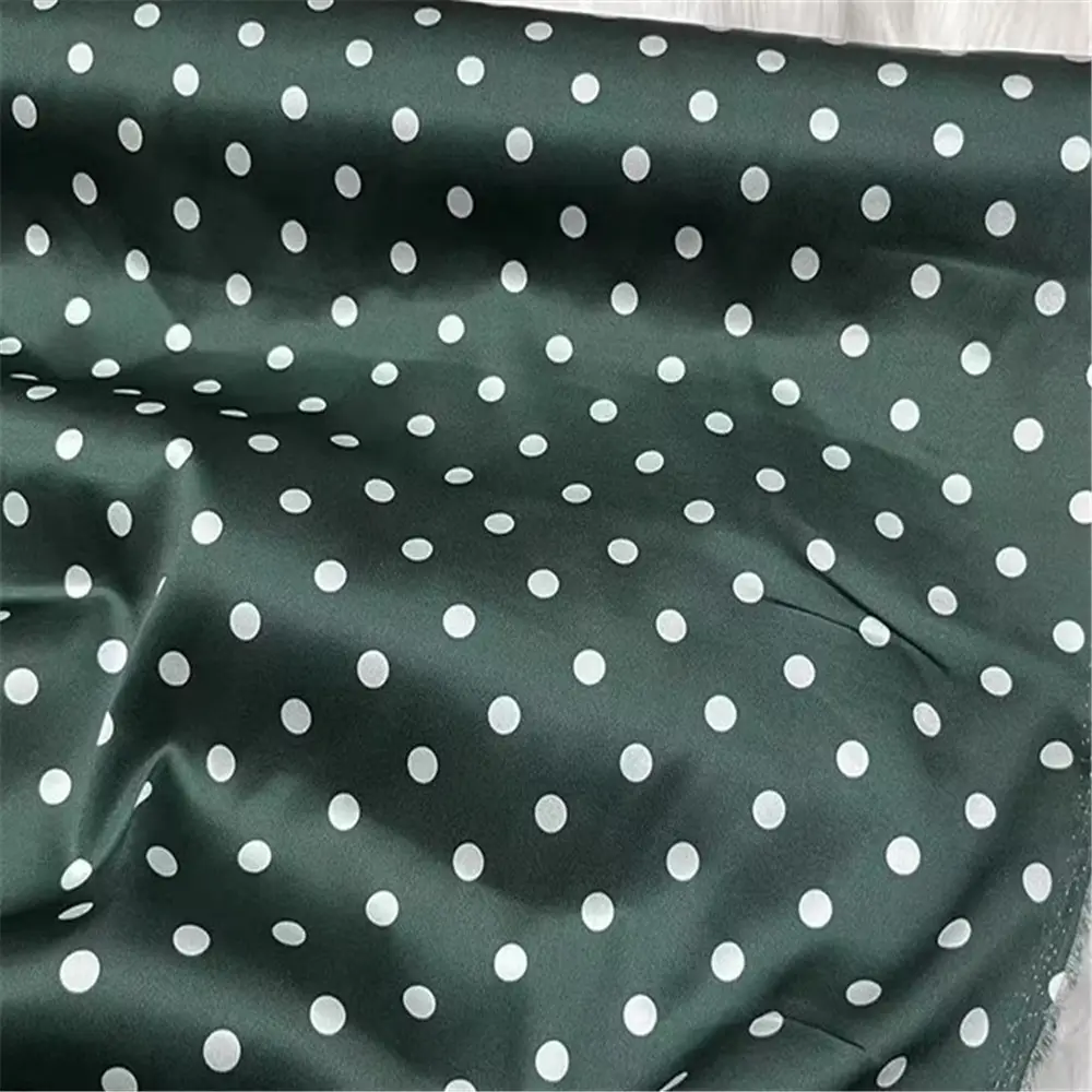 Classic Modern Printed Polka Dot Elastic Silk Stretch Satin Fabric for Christmas Party Dress 2024