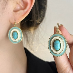 Conjunto de Joyería de Moda: Collar y Pendientes Ovalados de Esmalte Turquesa Vintage para Mujer, Ideal para Uso Diario y con un Toque de Alta Gama - Product Image 2