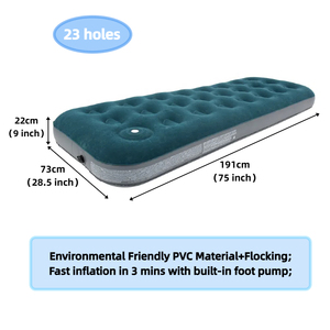 Colchón de aire de un solo tamaño personalizado para exteriores, la mejor venta, cama de aire flocada, cama de aire inflable con bomba de pie incorporada - Product Image 2