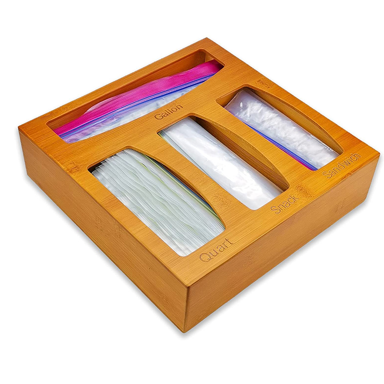 Бамбуковая сумка на молнии, органайзер для хранения, диспенсер для кухонного ящика, подходит для галлонов, сандвичей и закусок, разные размеры