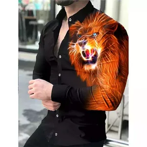 Logo personnalisé Lion imprimé hommes chemises 2022 nouvelle mode chemise à manches longues grande taille bouton unique rabattre printemps hommes vêtements