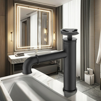 Mitigeur de lavabo à poignée unique en laiton massif Robinet de lavabo Design moderne Robinet d'eau chaude et froide Céramique Couleur noire pour salle de bain