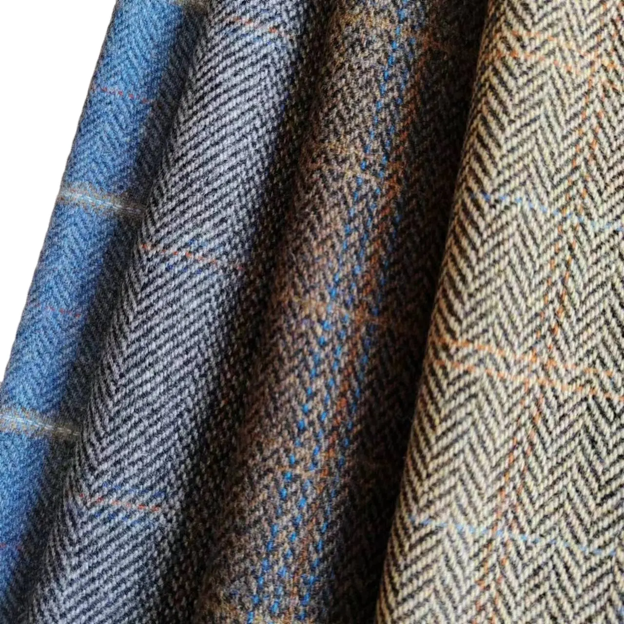 Mixed Color Herringbone Check Vintage 550g/m 100% Melton Single sided Wool Fabric
