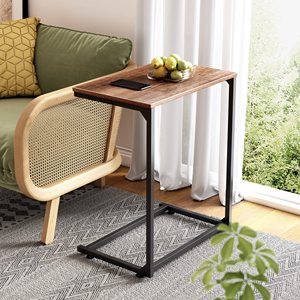 Mesa deslizante resistente en forma de C de madera de ingeniería y marco de <span class=keywords><strong>metal</strong></span> con almacenamiento abierto para sofá cama reclinable - Product Image 1