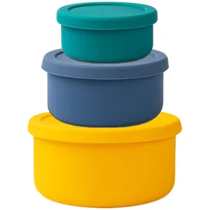 Boîtes à déjeuner Bento rondes réutilisables en Silicone sans Bpa, conteneurs étanches de stockage des aliments, conteneurs de pâte à Pizza hermétiques