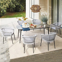 Ensemble de salle à manger en métal de style européen pour l'extérieur, pour patio, balcon, jardin, hôtel, villa, B&B, terrasse - Ensemble trois pièces, modèle LMS-754