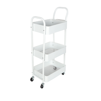 Chariot utilitaire mobile moderne à 3 niveaux en métal blanc avec poignée, chariot de rangement en fer pour cuisine, chambre et salle de bain