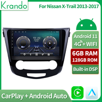 Krando android 11.0 ROM 64G/128G voiture radio GPS lecteur DVD pour NISSAN X-TRAIL Qashqai 14-17 10.1 Manuel 7 tête unité