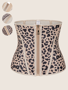 LANGQIN Corset amincissant en latex à imprimé léopard, respirant, avec fermeture éclair et crochets, contrôle ferme, effet sablier pour <span class=keywords><strong>femme</strong></span> - Product Image 2
