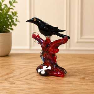 Figura de Pájaro de Vidrio Soplado a Mano sobre Base de Árbol Rojo, Decoración Artística Animal, Artesanía Estilo Murano Hecha a Mano - Product Image 3