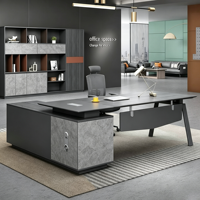 Escritorio Ejecutivo Moderno en Forma de L con Gabinete Lateral, Estación de Trabajo de Lujo para CEO, Muebles de Oficina