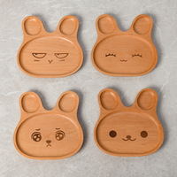 Assiette en céramique en bois de hêtre haut de gamme plat lapin coréen dessin animé conception Kidsren's Baby Divisé dîner bol
