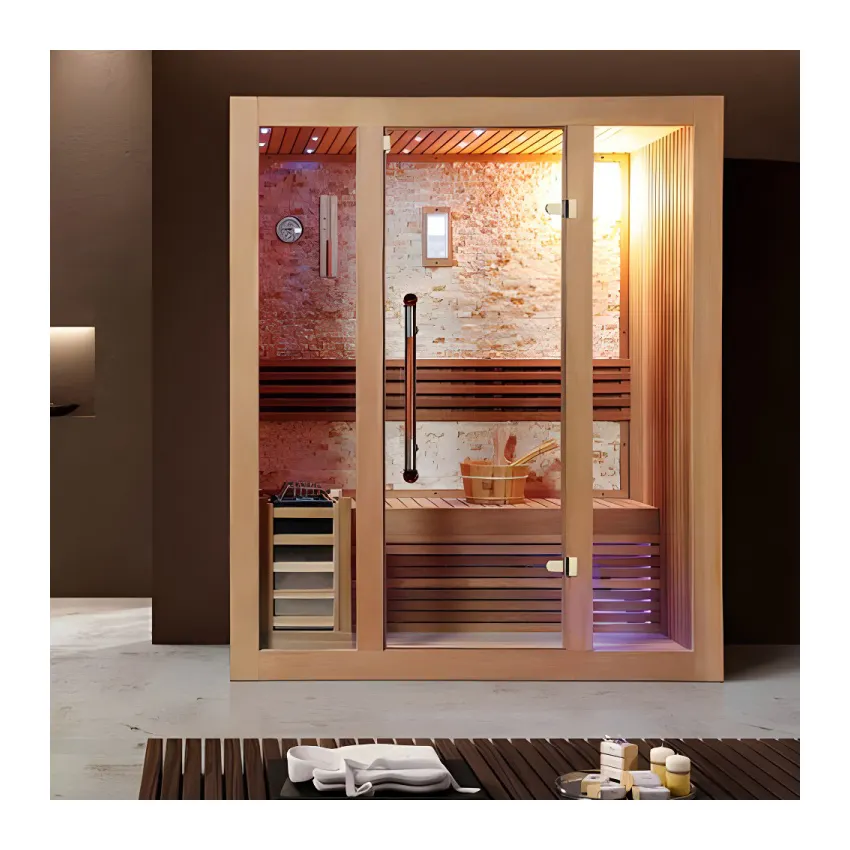 Alta qualidade madeira maciça 2 pessoa vapor seco calor macio infravermelho sauna sala para venda