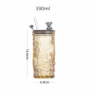 Tasses <span class=keywords><strong>à</strong></span> <span class=keywords><strong>eau</strong></span> en verre d'ours Tasses <span class=keywords><strong>à</strong></span> boire minces de grande capacité de haute qualité avec couvercles Tasse en verre avec paille Tasses <span class=keywords><strong>à</strong></span> lait avec couvercle - Product Image 6