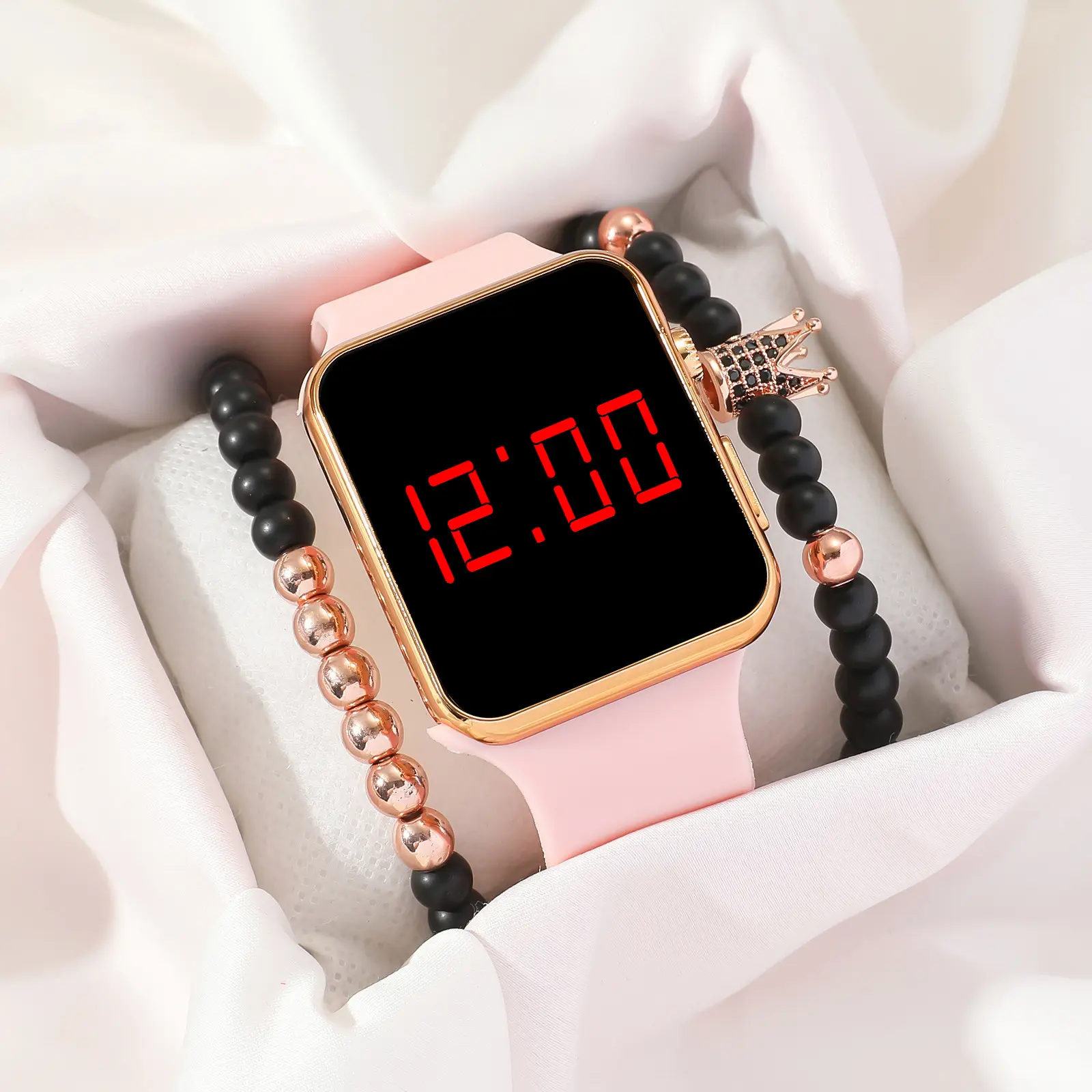 Beimai OEM Uhr Einfache LED Damen Silikon elektronische Uhr Armband Set