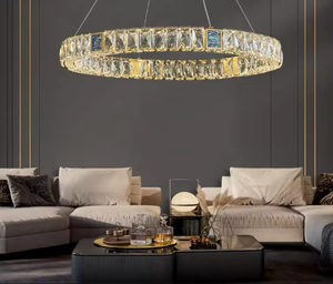 Venta caliente iluminación sala de estar lámpara colgante LED anillo de lujo avec tripied candelabro de cristal colgantes Luz - Product Image 3