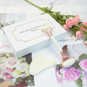 Private Label Facial Roller <span class=keywords><strong>Massager</strong></span> 100% Natural White Jade Face Roller com Gua Sha Conjunto com Caixa de Embalagem Personalizada OEM - Product Image 3