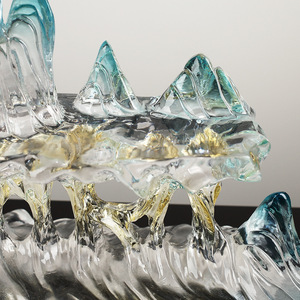 Moderno Adorno de Resina en Forma de Iceberg, Azul Transparente con Degradado Gris, Forma Irregular, Decoración para Sala de Estar - Product Image 3