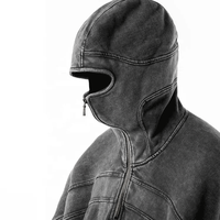 Sweat à capuche vintage à épaules tombantes OEM, personnalisé pour homme, lavage à l'acide, ninja, fermeture éclair intégrale avec trous pour les yeux
