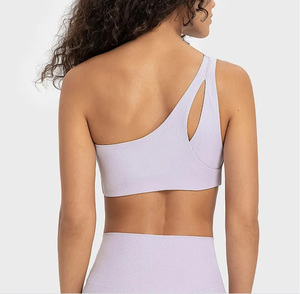 Venta al por mayor XS tamaño un hombro Crop Sports Bra alta calidad personalizado gimnasio Fitness entrenamiento espalda hueca para mujeres Yoga ropa deportiva - Product Image 4