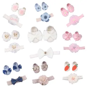 Bán buôn bé gái Headband Phụ kiện tóc chống trượt sơ sinh vớ trắng sơ sinh vớ đặt Headband vớ sàn 0-1 tuổi