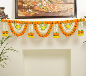Guirnalda de Flores Artificiales de Caléndula, Decoración Bohemia para Bodas, Deepawali, Escultura de Pared Festiva India, Adorno Floral con Cuentas en Naranja, Blanco y Amarillo - Product Image 3