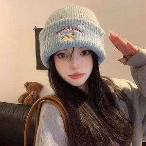 Knit <b>Hat</b> With Puppy Embroidery Warm Windproof Women's Wool Beanie 14 Gg Anti Pilling Solid Color <b>Winter</b> <b>Hat</b> - Product Image 2