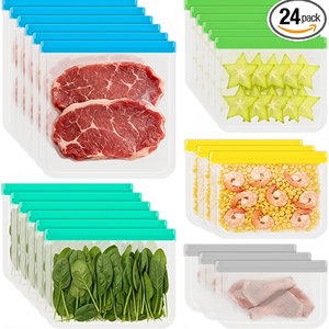 Huamaohengchun24 Pack Reusable Gallon Freezer Bags, PEVA Food <b>Storage</b> Bags 6 Gallon 6 Large 6 Quart 3 Sandwich 3 Snack Bags - Product Image 1