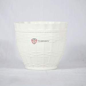 Pot en osier tressé en forme de gourde, pot à fleurs rond en plastique blanc pour l'intérieur et l'extérieur, jardinières élégantes pour votre espace vert - Product Image 1